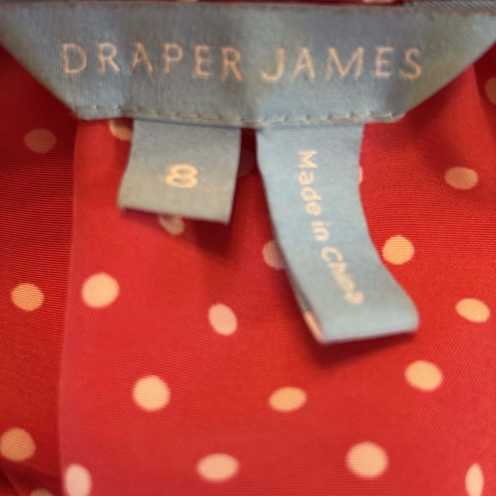 Draper James Midi Dress Sz 8 Red Polka Dot Longsleeve Pleats Retro Vintage Vibe - Picture 9 of 9